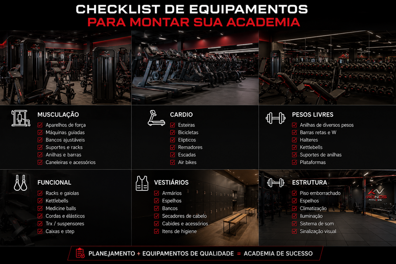 Equipamentos Essenciais para Montar uma Academia: Checklist por Área